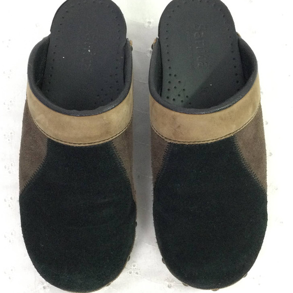 Sanita Black Brown Color Block Suede Studded Slip On Clog Women’s Size 37 - Picture 4 of 14